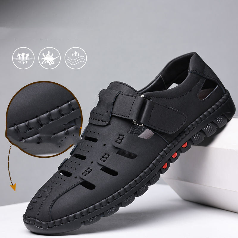 Mens Leather Hollow Out Breathable Shoes